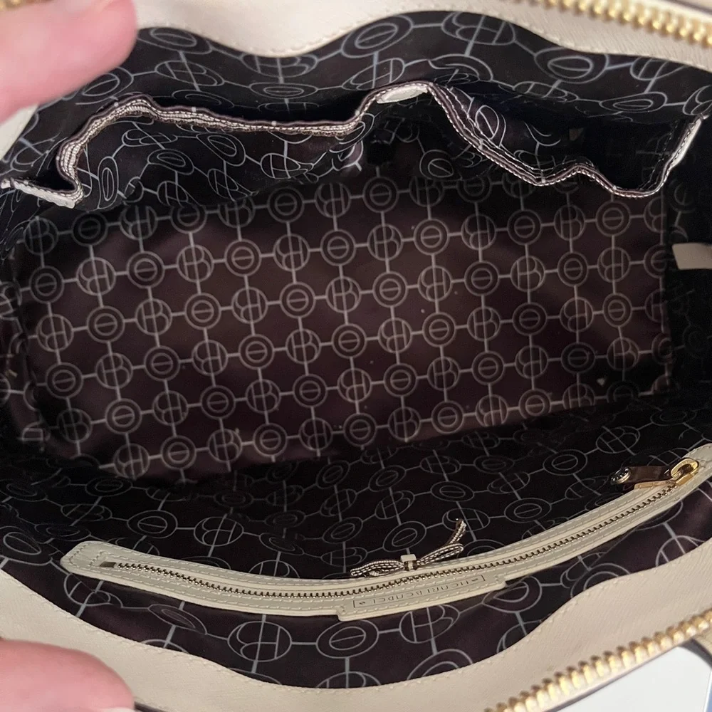 Henri Bendel Ivory Saffiano Leather Convertible Crossbody Satchel